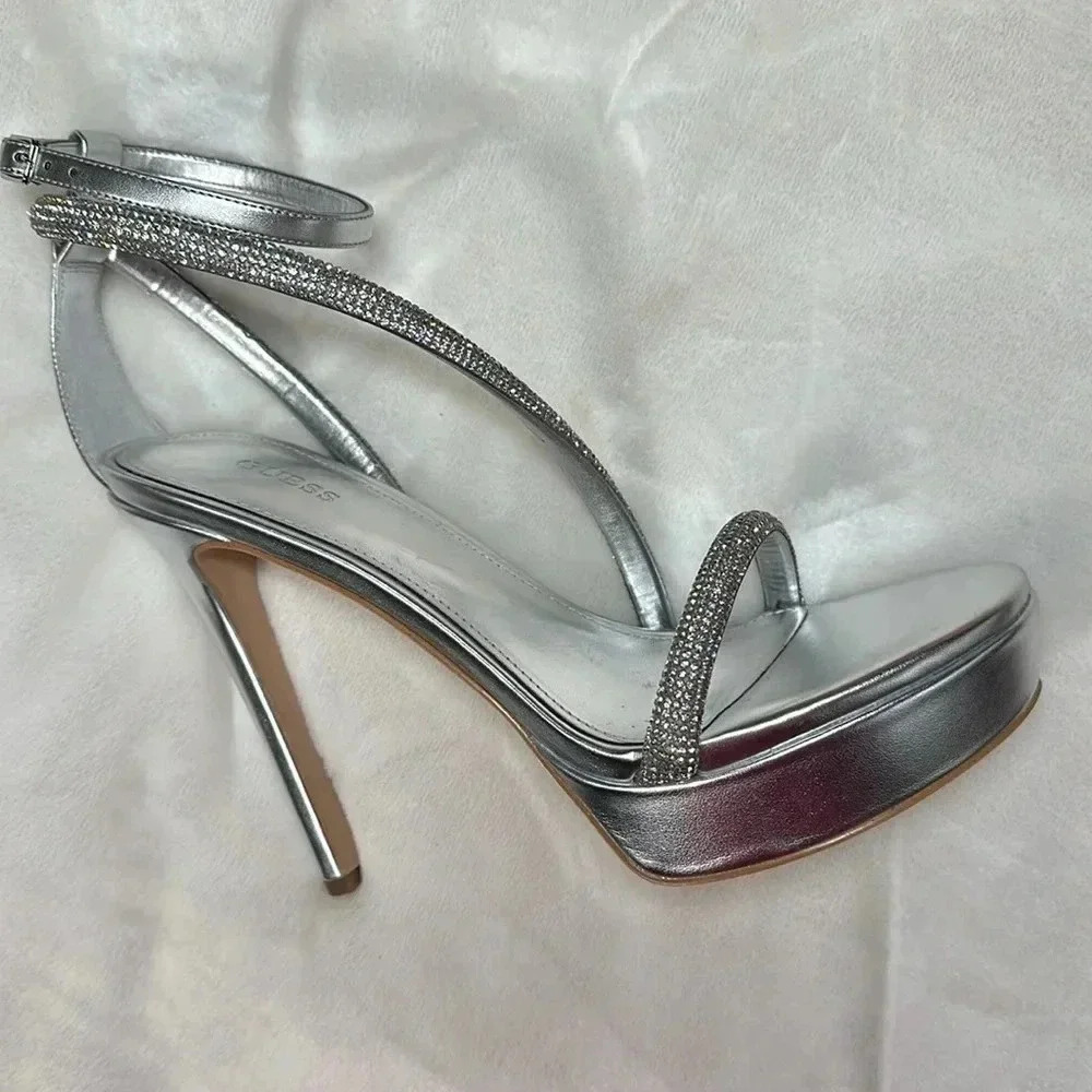 NWB Guess Silver Rhinestone Cassidee Heels